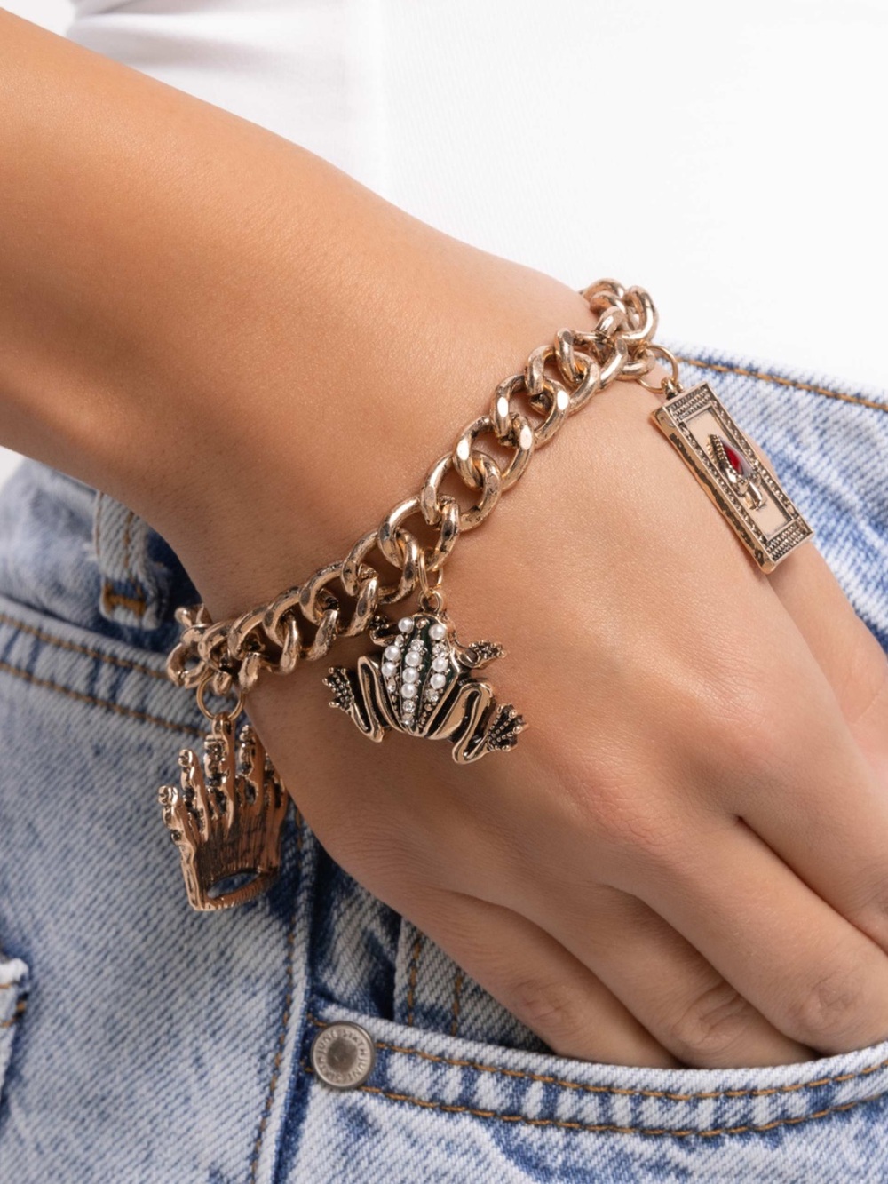 NWT Gold Charm Frog, Card & Crown Bracelet(Last One)